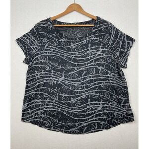 Women's Black Blouse Roses Pleated Lightweight Size XL Stretch Whimsygoth Floral